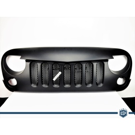 Parrilla Rejilla delantera para JEEP WRANGLER JK 2007- | "Angry Bird" Design, Negro Mate en ABS + Rejilla Trasera en ACERO Inoxidable