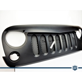 Parrilla Rejilla delantera para JEEP WRANGLER JK 2007- | "Angry Bird" Design, Negro Mate en ABS + Rejilla Trasera en ACERO Inoxidable