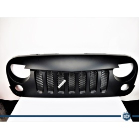 Parrilla Rejilla delantera para JEEP WRANGLER JK 2007- | "Angry Bird" Design, Negro Mate en ABS + Rejilla Trasera en ACERO Inoxidable