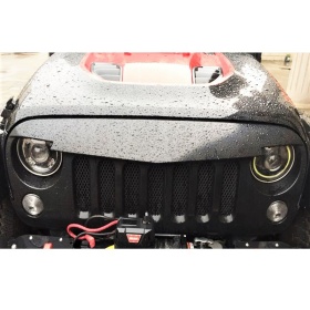 Parrilla Rejilla delantera para JEEP WRANGLER JK 2007- | "Angry Bird" Design, Negro Mate en ABS + Rejilla Trasera en ACERO Inoxidable