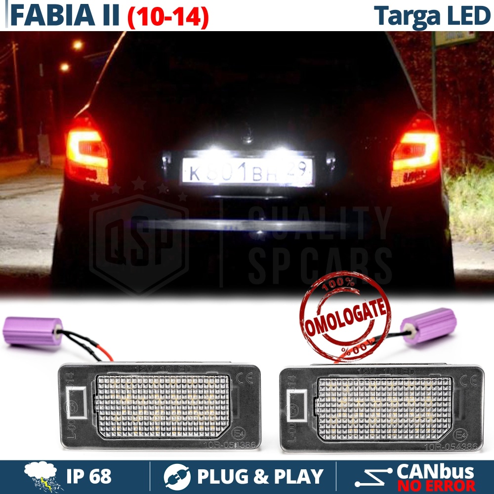 Placchette Luci Targa LED per Skoda FABIA II 5J Restyling (10-14) | 18 LED 100% CANbus 6500K Bianco Ghiaccio | Plug & Play Placchette Luci Targa LED per Skoda FABIA II 5J Restyling (10-14) | 18 LED 100% CANbus 6500K Bianco Ghiaccio | Plug & Play