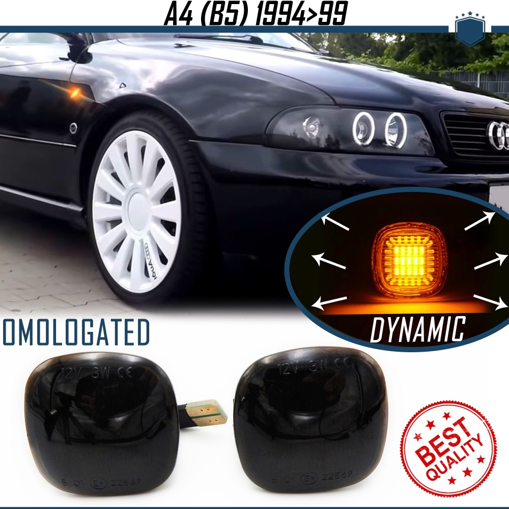 Frecce Laterali NERE LED Sequenziali per AUDI A4 B5 Pre-Restyling (94-99) | Omologate, CANbus No Errori su CDB Frecce Laterali NERE LED Sequenziali per AUDI A4 B5 Pre-Restyling (94-99) | Omologate, CANbus No Errori su CDB