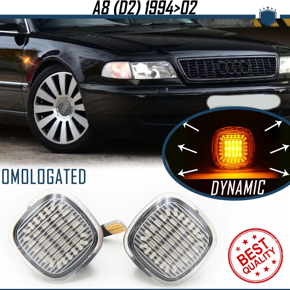 Intermitentes LED Secuenciales para AUDI A8 D2 (94-02) | Homologados, Lente Blanca, CANBUS No Error Intermitentes LED Secuenciales para AUDI A8 D2 (94-02) | Homologados, Lente Blanca, CANBUS No Error