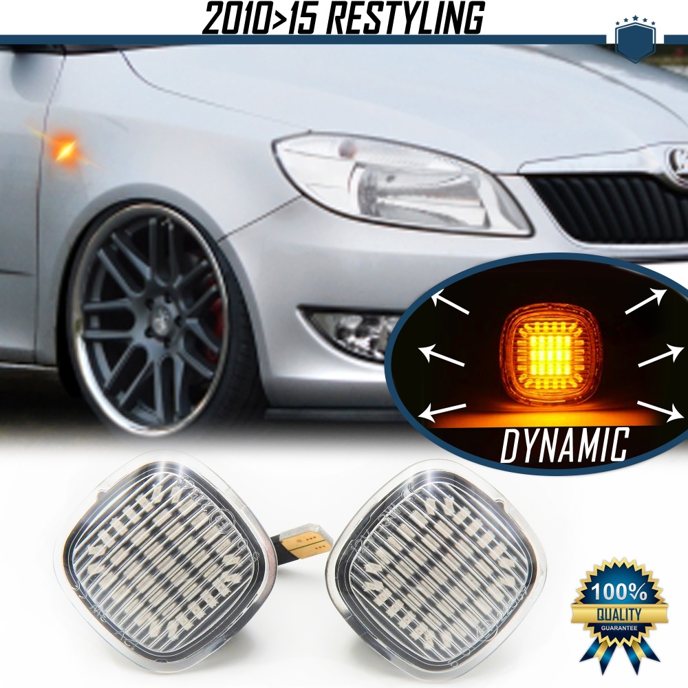 Intermitentes LED Secuenciales para SKODA FABIA II Restyling, ROOMSTER | Homologados, Lente Blanca, CANBUS No Error Intermitentes LED Secuenciales para SKODA FABIA II Restyling, ROOMSTER | Homologados, Lente Blanca, CANBUS No Error