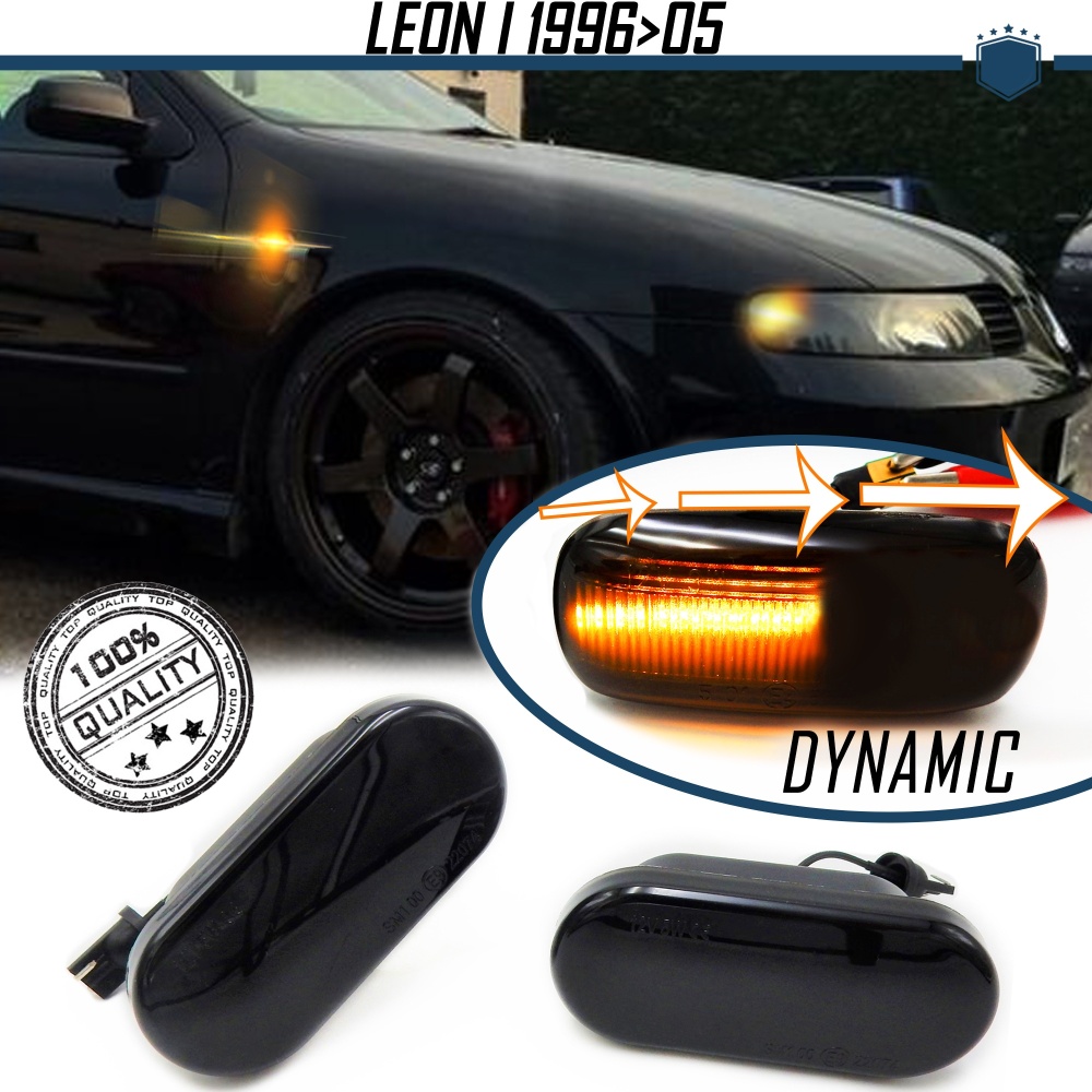 X2 Intermitentes LED Secuenciales para SEAT LEON 1M (96-05) | Homologados, CANBUS No Error, Lente NEGRA X2 Intermitentes LED Secuenciales para SEAT LEON 1M (96-05) | Homologados, CANBUS No Error, Lente NEGRA