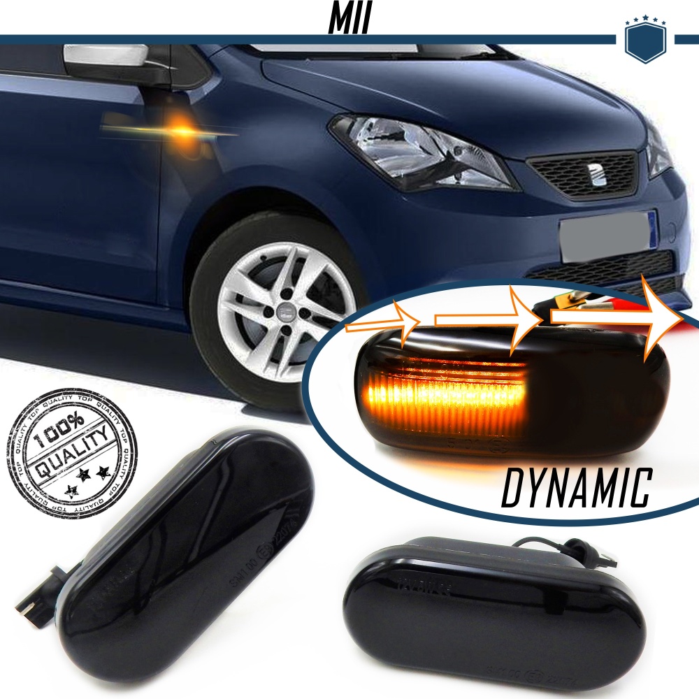 X2 Intermitentes LED Secuenciales para SEAT MII (2011-) | Homologados, CANBUS No Error, Lente NEGRA X2 Intermitentes LED Secuenciales para SEAT MII (2011-) | Homologados, CANBUS No Error, Lente NEGRA