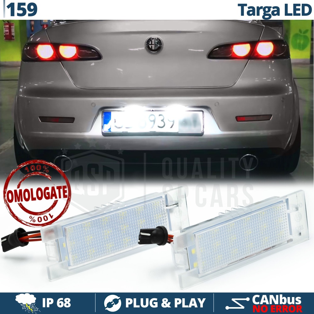Luci Targa LED per Alfa Romeo 159 (05-11) | Placchette Complete CANbus NO Errori | 18 LED Luce Potente BIANCO GHIACCIO Luci Targa LED per Alfa Romeo 159 (05-11) | Placchette Complete CANbus NO Errori | 18 LED Luce Potente BIANCO GHIACCIO