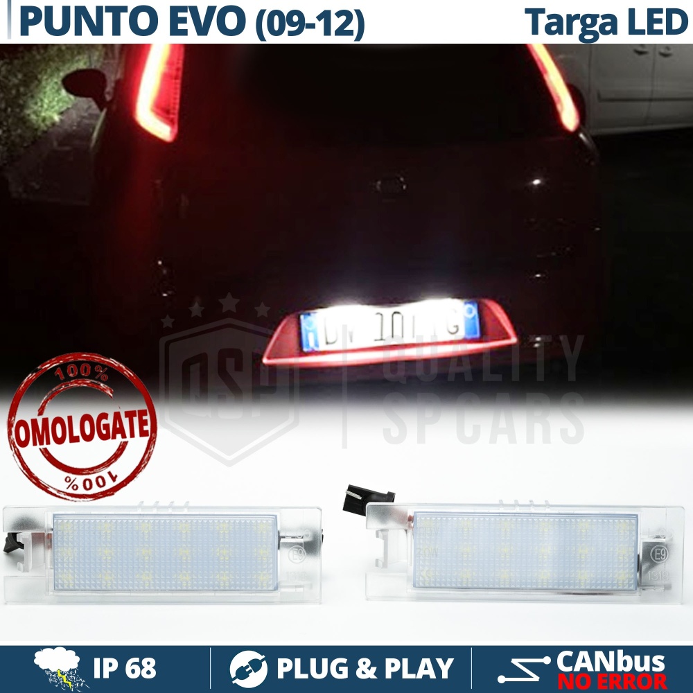 2 License Plate FULL LED for FIAT PUNTO EVO 199 (09-12) | CANBUS 18 LEDS 6.500K White ICE Plug & Play