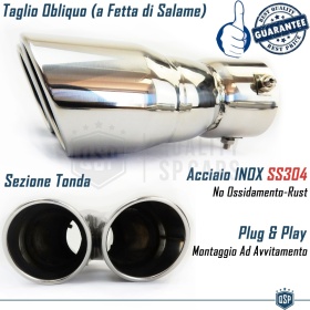 Tubo Doble de ESCAPE Coche Universal en ACERO inoxidable | Redondo, Silenciador Max Ø 76 MM