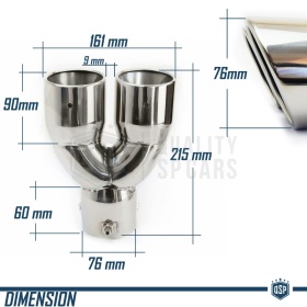 Tubo Doble de ESCAPE Coche Universal en ACERO inoxidable | Redondo, Silenciador Max Ø 76 MM