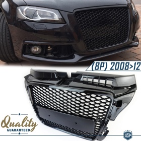 Parrilla REJILLA Delantera para AUDI A3 RS3 8P (08-12) | Nido de Abeja, Negro Brillante
