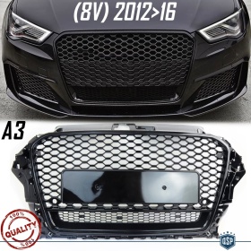 Parrilla REJILLA Delantera para AUDI A3 RS3 8V (12-16) | Nido de Abeja, Negro Brillante