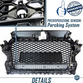 Parrilla REJILLA Delantera para AUDI A3 RS3 8V (12-16) | Nido de Abeja, Negro Brillante