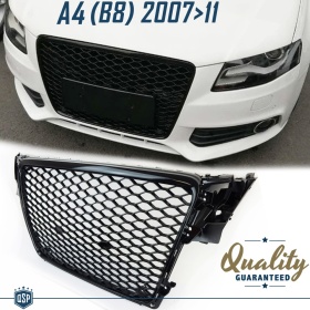 Parrilla REJILLA Delantera para AUDI A4 RS4 B8 (07-11) | Nido de Abeja, Negro Brillante