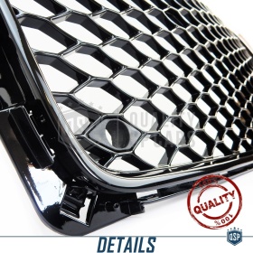 Parrilla REJILLA Delantera para AUDI A4 RS4 B8 (07-11) | Nido de Abeja, Negro Brillante
