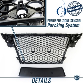 Parrilla REJILLA Delantera para AUDI A4 RS4 B8 (07-11) | Nido de Abeja, Negro Brillante