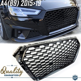 Parrilla REJILLA Delantera para AUDI A4 RS4 B9 (2015-) | Nido de Abeja, Negro Brillante