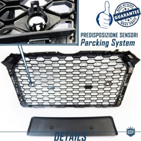 Parrilla REJILLA Delantera para AUDI A4 RS4 B9 (2015-) | Nido de Abeja, Negro Brillante