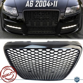 Parrilla REJILLA Delantera para AUDI A6 RS6 C6 (04-11) | Nido de Abeja, Negro Brillante