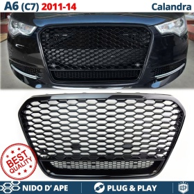 Parrilla REJILLA Delantera para AUDI A6 RS6 C7 (11-14) | Nido de Abeja, Negro Brillante