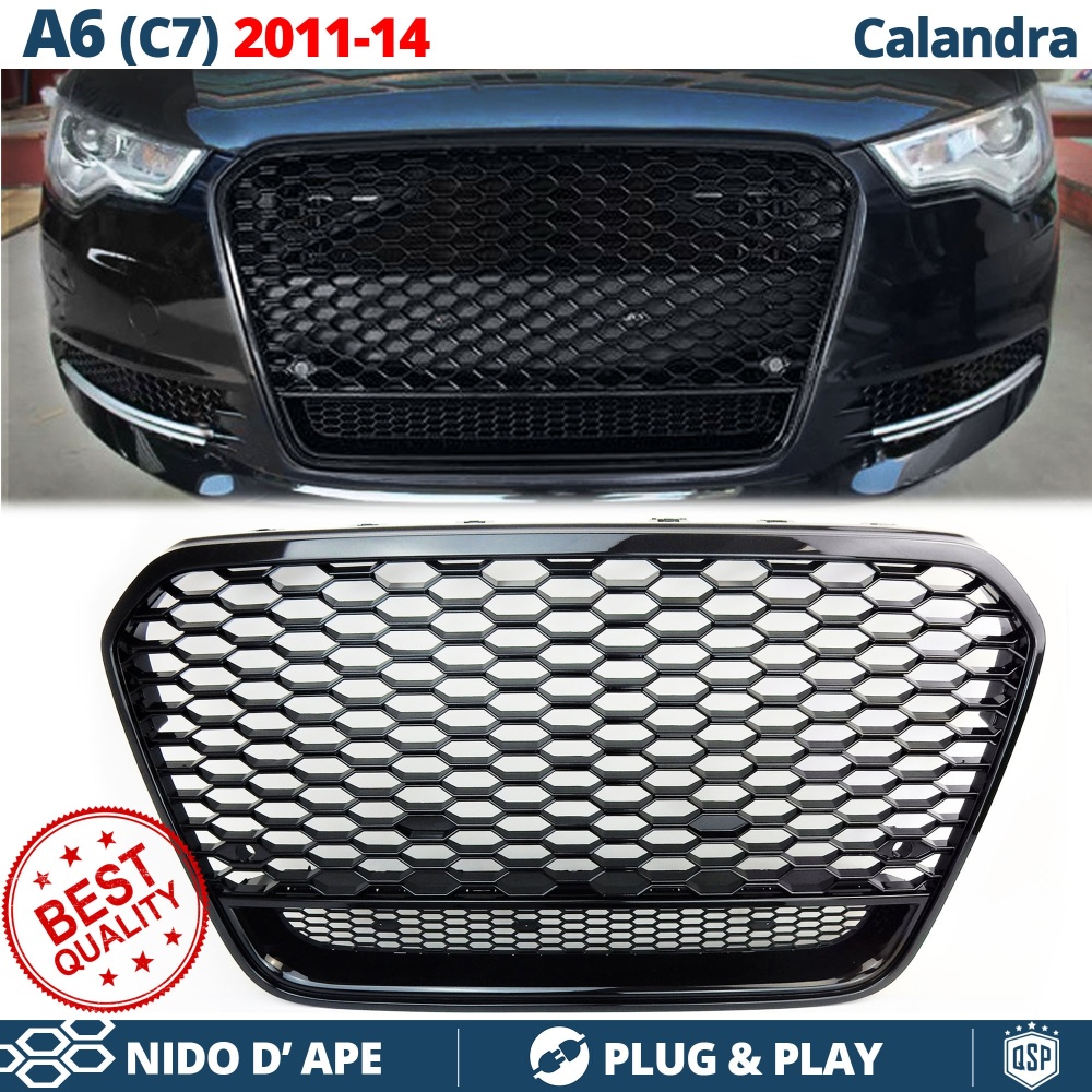 Parrilla REJILLA Delantera para AUDI A6 RS6 C7 (11-14) | Nido de Abeja, Negro Brillante Parrilla REJILLA Delantera para AUDI A6 RS6 C7 (11-14) | Nido de Abeja, Negro Brillante