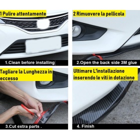 SPOILER Alerón Adhesivo Compatible Con SEAT, efecto FIBRA de CARBONO LABIO parachoques LIP o Faldones Laterales en EPDM flexible