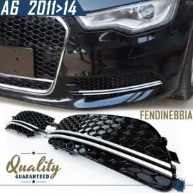 Rejilla Luz de Niebla para AUDI A6 RS6 (C7) 11-14 | Parilla Parachoques Delantro Nido de Abeja, Negra