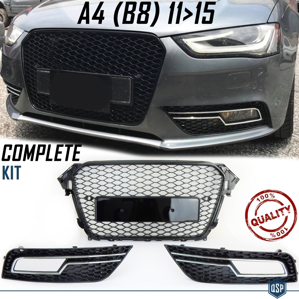 REJILLA DELANTERA + REJILLAS LUZ DE NIEBLA para AUDI A4 RS4 B8 Facelift (11-15) | Nido de Abeja REJILLA DELANTERA + REJILLAS LUZ DE NIEBLA para AUDI A4 RS4 B8 Facelift (11-15) | Nido de Abeja