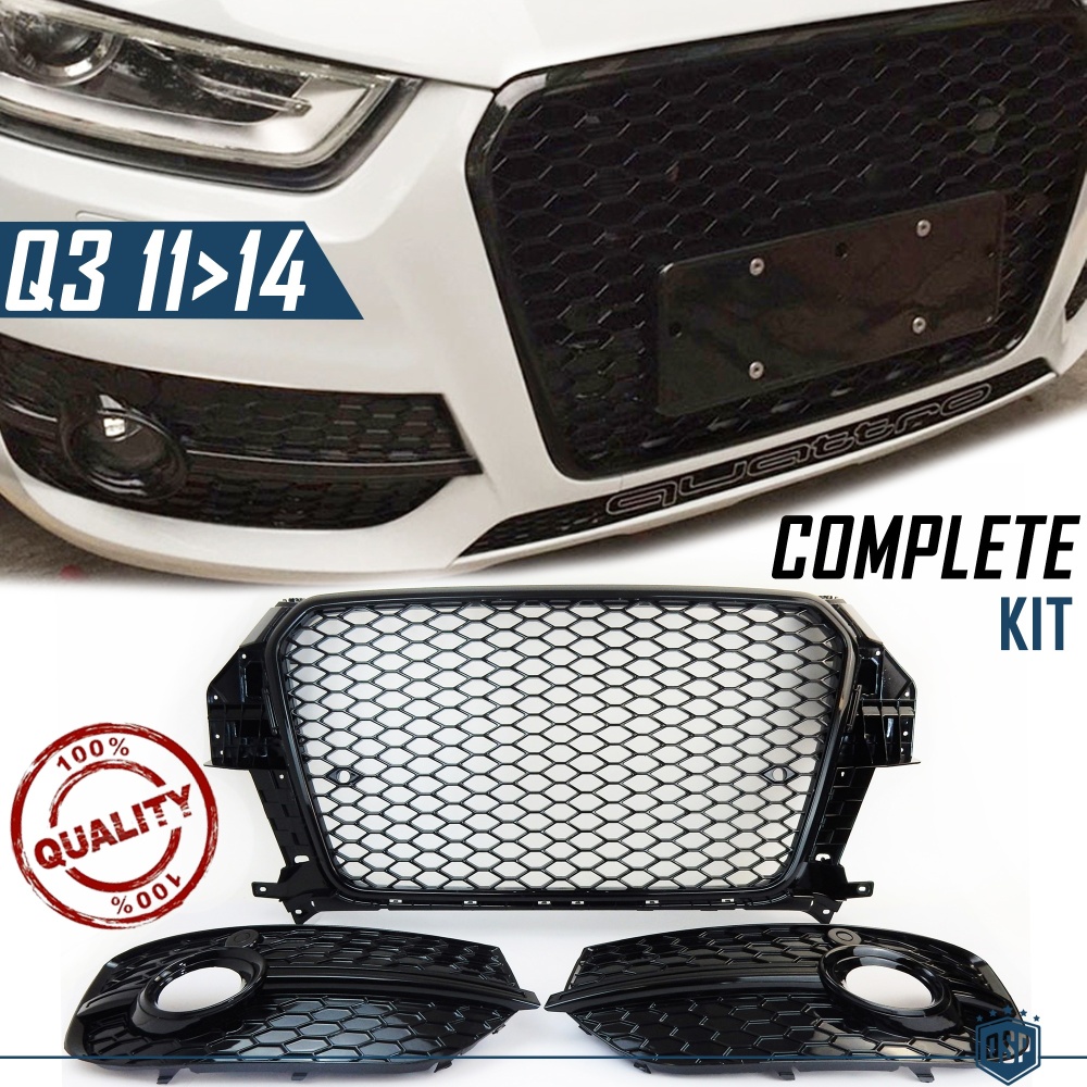 REJILLA DELANTERA + REJILLAS LUZ DE NIEBLA para AUDI Q3 RSQ3 8U (11-14) | Nido de Abeja REJILLA DELANTERA + REJILLAS LUZ DE NIEBLA para AUDI Q3 RSQ3 8U (11-14) | Nido de Abeja