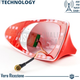 Car Roof Red SHARK FIN Universal Antenna | Real AM-FM-DAB+ RADIO Reception
