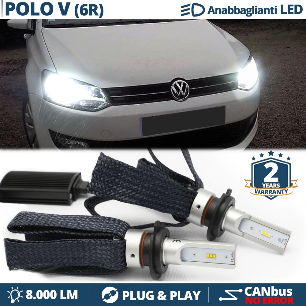 Bombillas LED H7 PARA Vw POLO 6R Luces de Cruce CANbus 6500K 8000LM Blanco