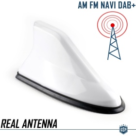 Weisse Autoantenne HAIFISCHFLOSSE Antenne-Universal | Echter AM-FM-DAB+-Empfang Gummibasis