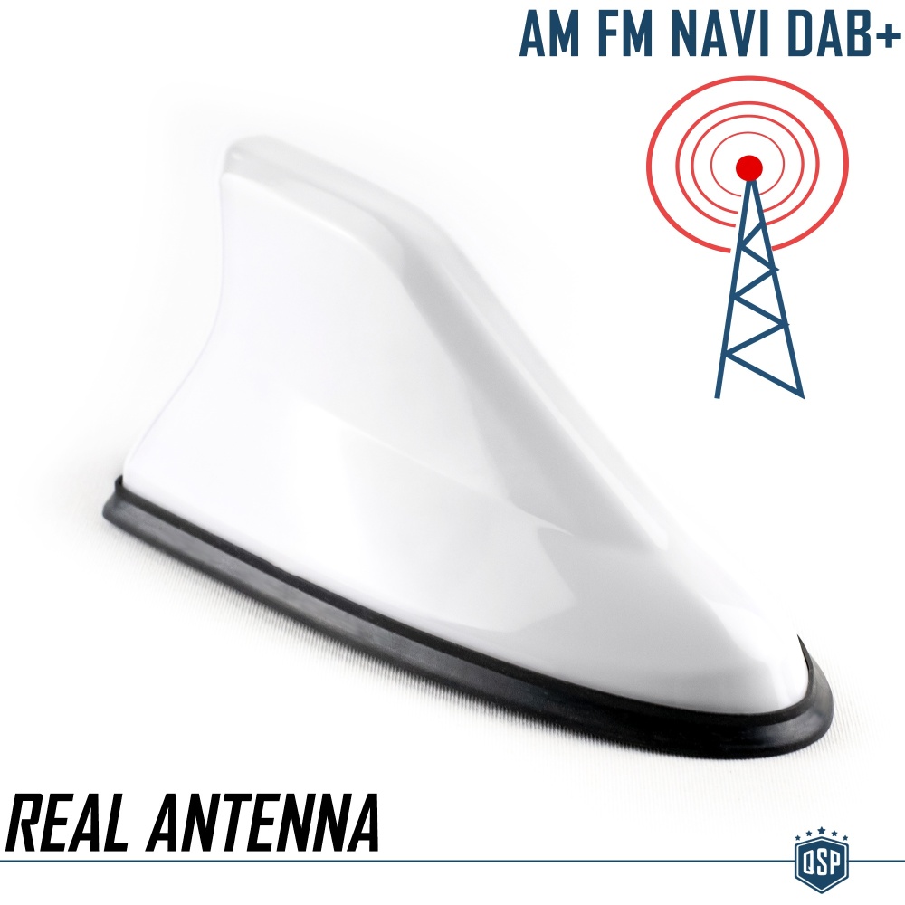 Weisse Autoantenne HAIFISCHFLOSSE Antenne-Universal | Echter AM-FM-DAB+-Empfang Gummibasis