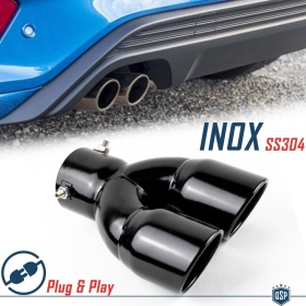 Tubo Doble de ESCAPE Coche Universal en ACERO Inoxidable Negro | Redondo, Silenciador Max Ø 76 MM