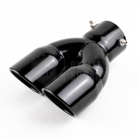 Tubo Doble de ESCAPE Coche Universal en ACERO Inoxidable Negro | Redondo, Silenciador Max Ø 76 MM