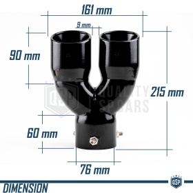 Tubo Doble de ESCAPE Coche Universal en ACERO Inoxidable Negro | Redondo, Silenciador Max Ø 76 MM