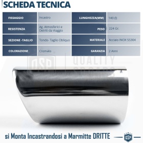 Tubo de ESCAPE Coche en ACERO Inoxidable | Redondo, Silenciador Ø 52-57 MM