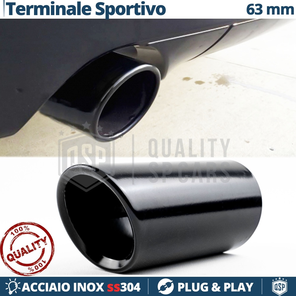 Tubo de ESCAPE Coche en ACERO Negro Inoxidable | Redondo, Silenciador Ø 52-57 MM Tubo de ESCAPE Coche en ACERO Negro Inoxidable | Redondo, Silenciador Ø 52-57 MM