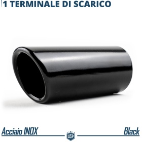 Tubo de ESCAPE Coche en ACERO Negro Inoxidable | Redondo, Silenciador Ø 52-57 MM