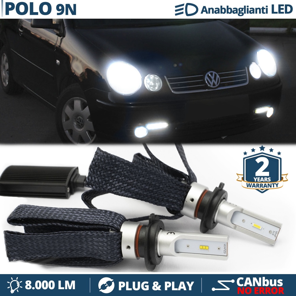 Kit LED H7 para Vw POLO 9N Luces de Cruce CANbus | 6500K Blanco Frío 8000LM
