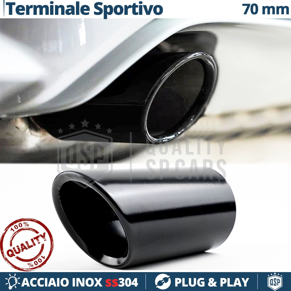 Tubo de ESCAPE Coche en ACERO Inoxidable Negro | Redondo, Silenciador Ø 59-64 MM Tubo de ESCAPE Coche en ACERO Inoxidable Negro | Redondo, Silenciador Ø 59-64 MM