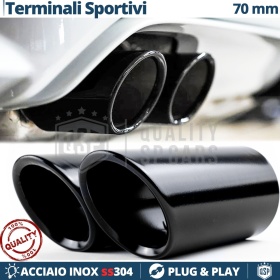 2X Tubos de ESCAPE Coche en ACERO Inoxidable Negro | Redondo, Silenciador Ø 59-64 MM