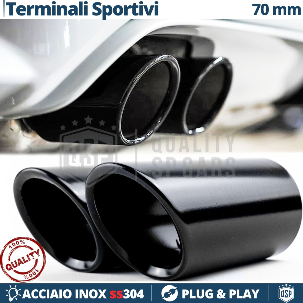 2X Tubos de ESCAPE Coche en ACERO Inoxidable Negro | Redondo, Silenciador Ø 59-64 MM 2X Tubos de ESCAPE Coche en ACERO Inoxidable Negro | Redondo, Silenciador Ø 59-64 MM