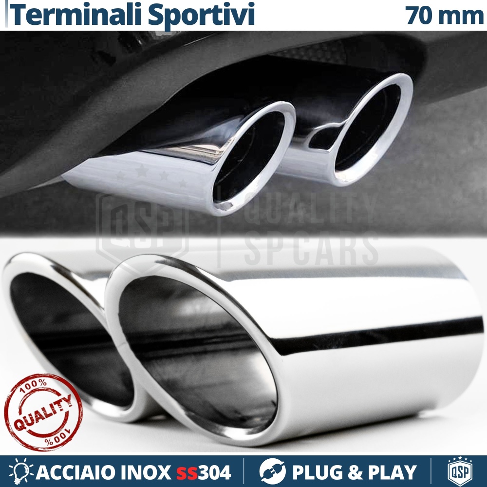 2X Tubos de ESCAPE Coche en ACERO Inoxidable | Redondo, Silenciador Ø 59-64 MM 2X Tubos de ESCAPE Coche en ACERO Inoxidable | Redondo, Silenciador Ø 59-64 MM