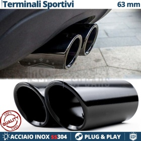 2X Tubos de ESCAPE Coche en ACERO Negro Inoxidable | Redondo, Silenciador Ø 52-57 MM