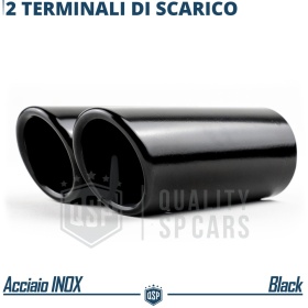2X Tubos de ESCAPE Coche en ACERO Negro Inoxidable | Redondo, Silenciador Ø 52-57 MM