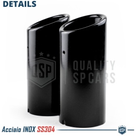 2X Tubos de ESCAPE Coche en ACERO Negro Inoxidable | Redondo, Silenciador Ø 52-57 MM