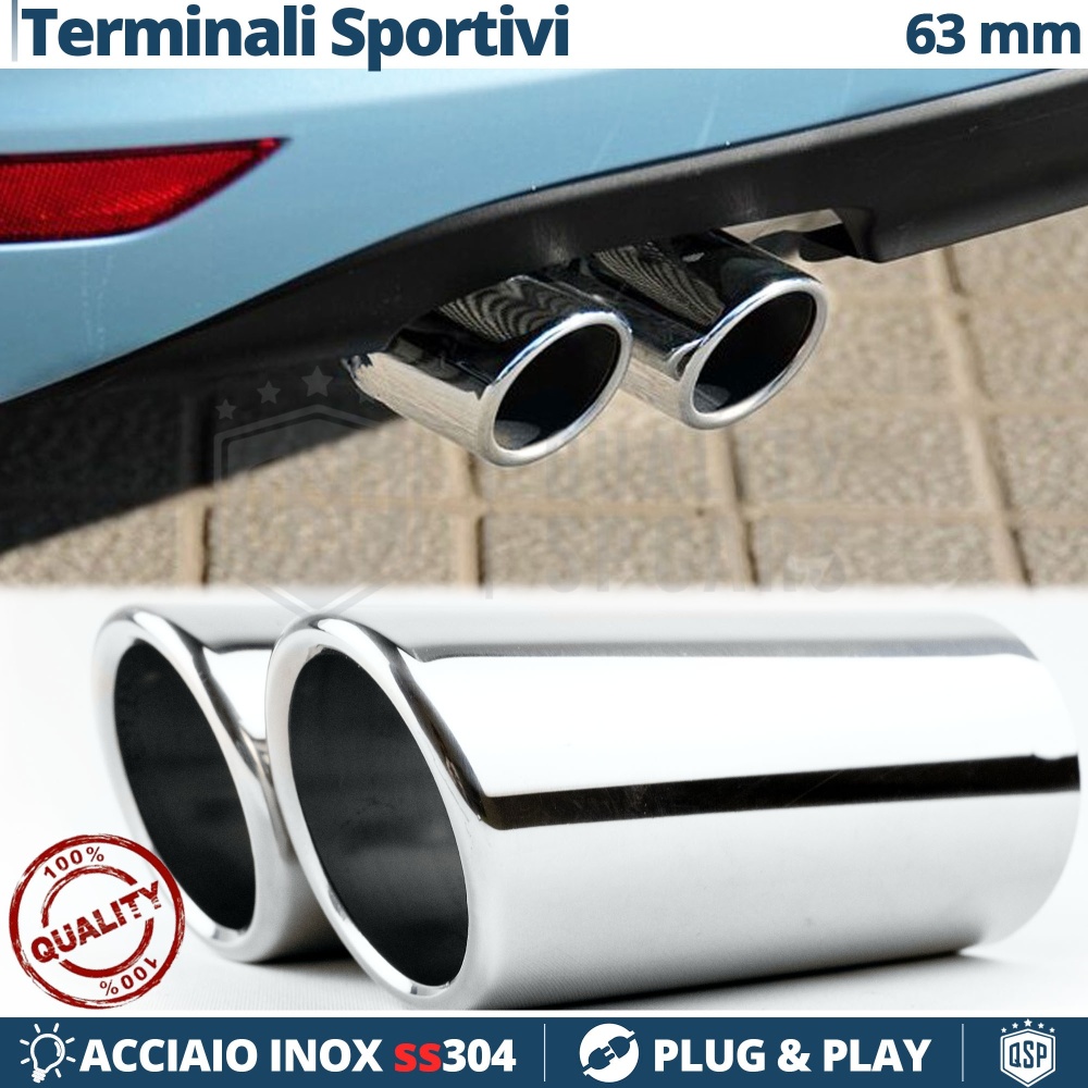 2X Tubos de ESCAPE Coche en ACERO Inoxidable | Redondo, Silenciador Ø 52-57 MM 2X Tubos de ESCAPE Coche en ACERO Inoxidable | Redondo, Silenciador Ø 52-57 MM