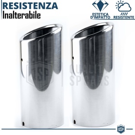 2X Tubos de ESCAPE Coche en ACERO Inoxidable | Redondo, Silenciador Ø 52-57 MM