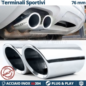 2X Tubos de ESCAPE Coche en ACERO Inoxidable | Redondo, Silenciador Ø 65-70 MM